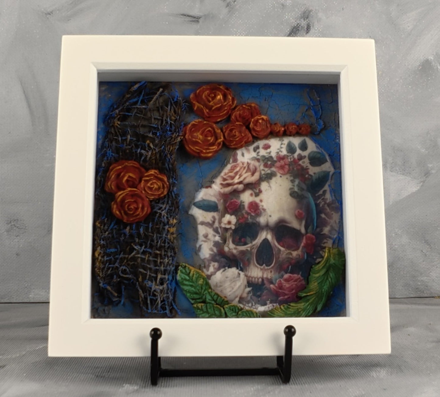 Wall Art: Skull and Roses mixed media box frame