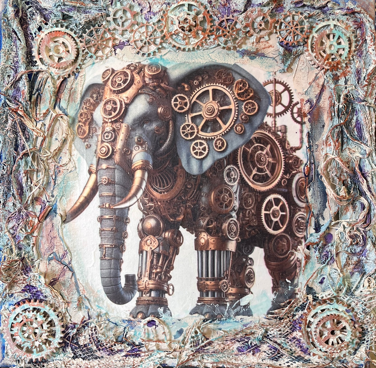 Canvas: Steampunk Elephant Mixed Media